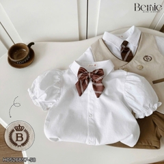 Set vest gi lê 4CT phối viền Royal cho bé trai bé gái kèm cà vạt hoặc nơ size 9 tới 28kg BERNIE H0526B58 