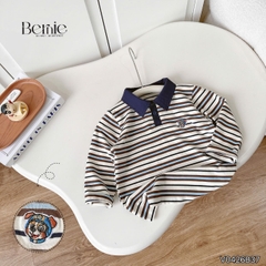 Set bộ dài tay cho bé trai áo polo họa tiết kẻ thêu Dog phối quần dài suông denim size 11 tới 28kg BERNIE V0426B37