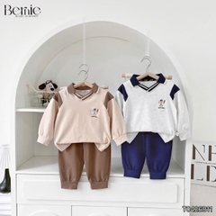 Set bộ dài tay áo polo cổ dệt Bernie Warm Light phối quần dài cho bé trai size 11 tới 28kg BERNIE T0426B11
