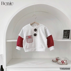 Set bộ cotton phối kẻ BNE Sport áo tay dài kèm quần cho bé trai size 9 tới 25kg BERNIE T0526B35