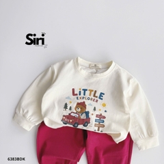Set bộ dài tay chất thun cotton áo be họa tiết Little Explorer kèm quần dài đỏ size 10 tới 27kg BERNIE SIRI 6383BDK