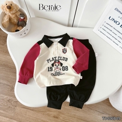 Set bộ polo tay dài áo thun cổ phối màu họa tiết Play Club kèm quần dài cho bé trai size 9 tới 28kg BERNIE T0426B49