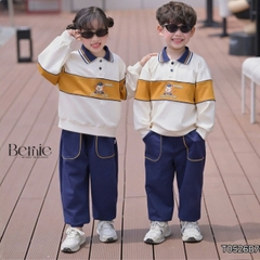 Set bộ polo unisex cho bé trai bé gái áo polo tay dài cổ bo dệt họa tiết Junior Sport kèm quần size 11 tới 28kg BERNIE T0526B75