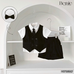 Set vest gi lê 5CT cho bé trai áo gi lê áo sơ mi quần short phụ kiện nơ cổ và cà vạt size 9 tới 25kg BERNIE H0726B27