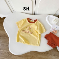 Set bộ cộc tay phối màu cho bé trai bé gái áo họa tiết Student kèm quần short size 9kg đến 25kg BERNIE SIRI 280926B9
