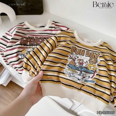 Set bộ dài thu đông áo dài tay kẻ họa tiết Fun Day kèm quần jean dài size 9 tới 28kg BERNIE H0426B26