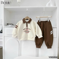 Set bộ polo thu đông cho bé trai áo polo tay dài phối sọc Brooklyn kèm quần dài size 9 tới 26kg BERNIE V0526B31