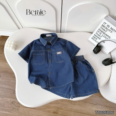 Set bộ sơ mi denim cho bé trai áo sơ mi phối túi kèm quần short size 9 đến 28kg BERNIE T0126B13Đ