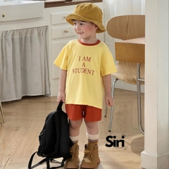 Set bộ cộc tay phối màu cho bé trai bé gái áo họa tiết Student kèm quần short size 9kg đến 25kg BERNIE SIRI 280926B9