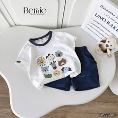 Set bộ tay ngắn áo thun cotton ngộ nghĩnh kèm quần short denim bé trai size 11 tới 25kg BERNIE T0925B05-T126