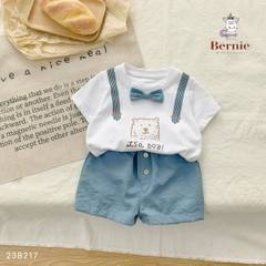 Set bộ quần áo thun ngắn tay công tử đính nơ cho bé trai kiểu hàn quốc mặc sinh nhật thôi nôi 1 đến 7 tuổi BERNIE
