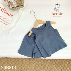 Set đồ bộ thun ngắn tay ba lỗ cho bé trai bé gái hàn quốc màu trơn chất thun tăm mặc nhà đi học BERNIE từ 1 đến 7 tuổi