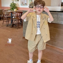 Đồ bộ vest cho bé trai cộc tay phong cách hàn quốc chất chéo hàn 1 đến 7 tuổi BERNIE Kids