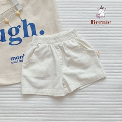 Quần sooc đùi linen kaki mềm bé trai bé gái unisex màu trắng nâu be BERNIE phong cách hàn quốc 7kg đến 30kg