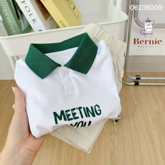 Set đồ bộ thun ngắn tay bé trai polo hàn quốc gồm áo phông màu trắng Meeting you quần thô mềm 1 đến 7 tuổi BERNIE