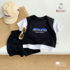 Set đồ bộ thun ngắn tay hiphop basic unisex cho bé trai bé gái phong cách hàn quốc 1 đến 7 tuổi BERNIE