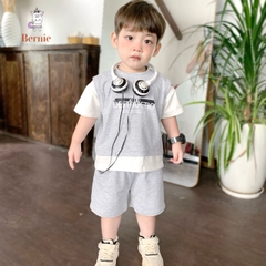 Set đồ bộ thun ngắn tay hiphop basic unisex cho bé trai bé gái phong cách hàn quốc 1 đến 7 tuổi BERNIE