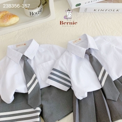Set đồ sơ mi đồng phục đôi ngắn tay cho bé trai bé gái phối sọc kèm cà vạt đi học đi chơi 1đến 7t BERNIE 23B356