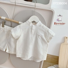 Set sơ mi đũi kaki trắng công tử ngắn cho bé trai màu trắng màu be bộ đồ sành điệu 1 đến 7 tuổi BERNIE