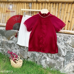 Áo dài bé gái cách tân bé trai lụa cao cấp màu đỏ họa tiết cánh bướm BERNIE 1 đến 7 tuổi 1023B013