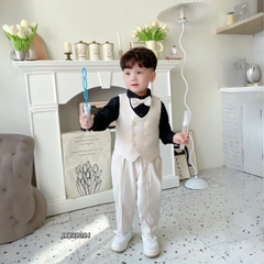 Đồ vest bé trai 4 chi tiết áo vest quần dài dáng âu màu đen kem đi tiệc 1 đến 7 tuổi BERNIE 1123B014