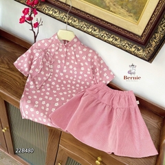Áo dài tết cách tân cho bé gái hóa nhí nhung tăm mềm mại màu hồng 1 đến 7 tuổi BERNIE 22B480