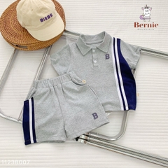 Set bộ thun cho bé trai bé gái unisex phong cách thể thao polo phối sọc kết hợp quần ngắn từ 8 đến 25kg BERNIE 1123B007