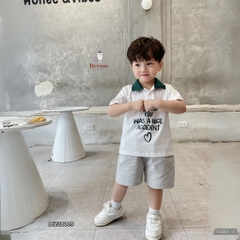 Set đồ bộ thun ngắn tay bé trai polo hàn quốc gồm áo phông màu trắng Meeting you quần thô mềm 1 đến 7 tuổi BERNIE