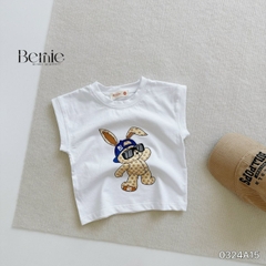 Áo thun ba lỗ sát nách dáng tank top hàn quốc in thỏ cho bé trai bé gái từ 1 đến 7t BERNIE 0324A15