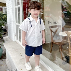 Set bộ sơ mi họa tiết gấu trúc ngắn tay cho bé trai kèm quần short jean size 1 đến 7 tuổi BERNIE 0124B17