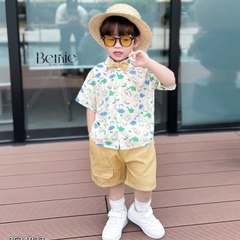 Set bộ quần áo set sơ mi công tử ngắn tay bé trai đính nơ rời mặc sinh nhật đi chơi đi tiệc 1 đến 7 tuổi BERNIE