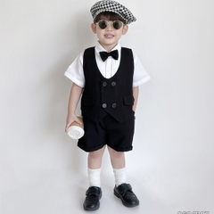 Set vest gile sơ mi ngắn tay cho bé trai phong cách Hàn Quốc cho bé mặc sinh nhật, thôi nôi đi tiệc BERNIE 0624B07 (Size 1-7 tuổi)