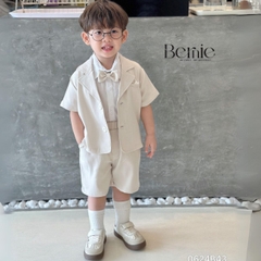 Set bộ quần áo set sơ mi công tử ngắn tay bé trai đính nơ rời mặc sinh nhật đi chơi đi tiệc 1 đến 7 tuổi BERNIE