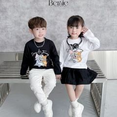 Áo thun cotton tay dài họa tiết mèo và chuột dễ thương cho bé trai bé gái 1đến 7 tuổi BERNIE 0524A37