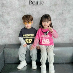 Set bộ thun dài tay cotton phối tay sọc in chữ số cho bé trai bé gái đi chơi đi học 1đến 7tuổi BERNIE 0524B35