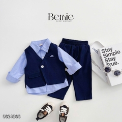 Set vest dài gile áo sơ mi túi khăn công tử lịch lãm bé trai thôi nôi sinh nhật 1 đến 7 tuổi BERNIE 0824b06