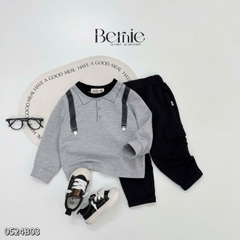 Set bộ tay dài họa tiết đai in kèm quần dài da cá cho bé trai size 1 đến 7 tuổi BERNIE 0524B03