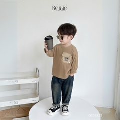 Áo thun cotton tay dài phối túi màu in chữ cho bé trai phong cách Hàn quốc 1đến 7tuổi BERNIE 0624A29