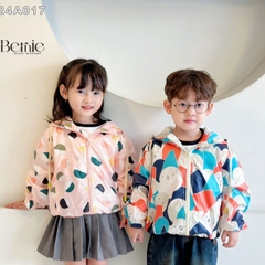Áo khoác gió có mũ họa tiết nhiều màu unisex cho bé trai bé gái size 1 đến 7 tuổi BERNIE 24A017