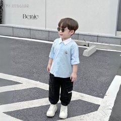 Áo sơ mi tay dài phối kẻ thêu gấu cho bé trai đi chơi đi tiệc sành điệu 1 đến 7 tuổi BERNIE 0724A39