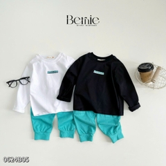 Set bộ thun tay dài unisex chất cotton họa tiết in chữ cho bé trai bé gái size 1đến 7 tuổi BERNIE 0624B05