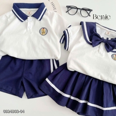 Bộ đồ thun Polo cho bé trai bé gái đồng phục BERNIE thủy thủ quần short ngắn chân váy xếp ly 8-30kg H0924B04