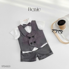 Set bộ gilê vest công tử cổ sam 4 chi tiết áo sơ mi ngắn phối gi le rời kèm nơ cổ 1 đến 7 tuổi BERNIE 0724B13