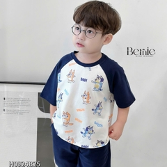 Set đồ đi chơi bé trai sành điệu áo thun cổ tròn kèm quần sooc ngắn họa tiết 1 đến 7t BERNIE 0924B52