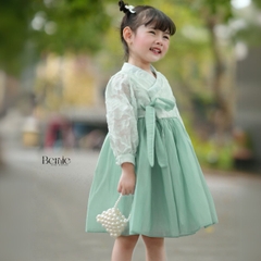Set so mi dài Hanbok mặc tết phong cách hàn quốc dễ thương cho bé gái hoạ tiết hoa xuân màu hồng màu xanh hàn quốc cho bé 1 đến 7 tuổi BERNIE 0924B21