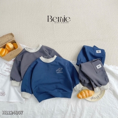Set dài bé trai thể thao tay dài phối màu chất da cá họa tiết thêu gấu size 1 đến 7 tuổi BERNIE H1124B07