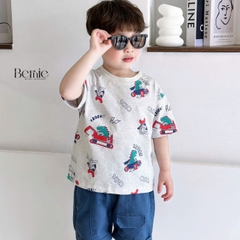Set bộ thun cotton họa tiết khủng long phong cách hàn quốc cho bé trai 1 đến 7 tuổi BERNIE H1124B02