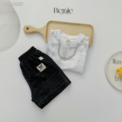 Set bộ bé trai áo thun cotton và quần phối dây xích phong cách 1 đến 7 tuổi BERNIE P1124B27