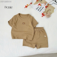 Đồ bộ unisex tay ngắn chất thun tăm cho bé trai bé gái họa tiết thêu gấu size từ 9 đến 24kg BERNIE H0125B14