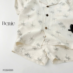 Set sơ mi đũi đi biển unisex cho bé trai bé gái họa tiết cây dừa size 9 tới 25kg BERNIE P1224B20